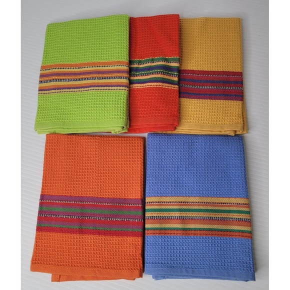 Crate and Barrel Other - Set Of 5 Crate and Barrel Picante Pattern Dish Towels Kitchen Orange Red NEW
